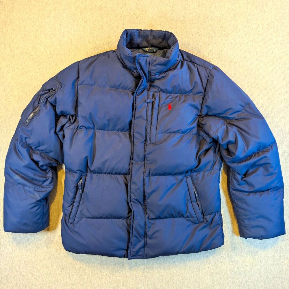 Polo by Ralph Lauren Men's XL Blue Down Puffer Jacket Full Zip Stand Collar